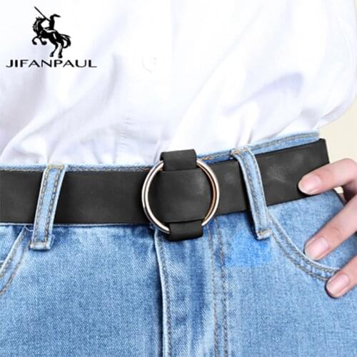 JIFANPAUL Womens high quality fashion needle-free round hole alloy buckle jeans with ladies retro student belt free shipping