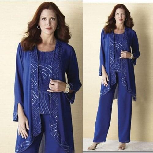 Royal Blue 3 Pieces Mother of the Bride Dresses Pant Suit Church Party Custom