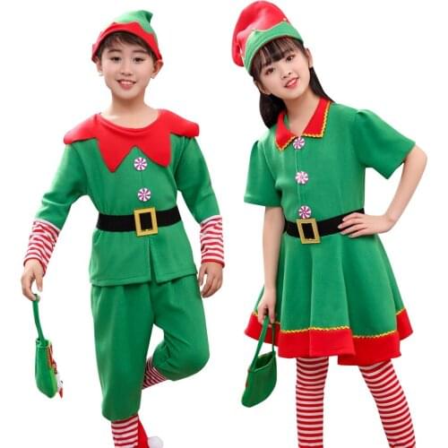 Santa Claus kids costume hat Costume Kids adult Family Green Elf Cosplay Costumes Carnival Party Supplies