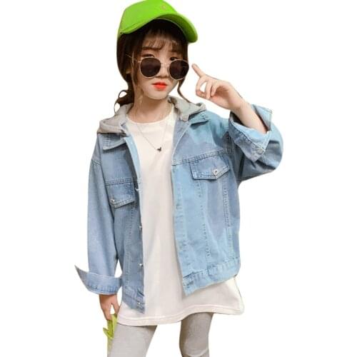 Girls Denim Jacket Patchwork Coat For Girls Spring Autumn Kids Denim Coat Teenage Kids Clothing 6 8 10 12 14