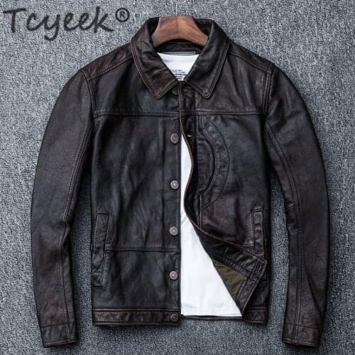 Tcyeek Natural Mens Genuine Leather Jacket Men Clothing 2020 Korean Moto Biker 100% Real Cow Leather Coat Male Mens Jackets LW