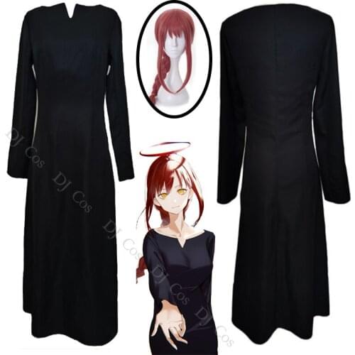 Makima Cosplay Black Dress Anime Chainsaw Man Cosplay Costume Wig Long Sleeve Halloween Party Role Play Uniform Girls Women