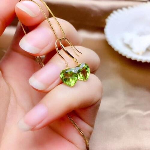 Fashion romantic heart Natural green olivine earrings Natural peridot 18K gold earrings women girl party party gift jewelry