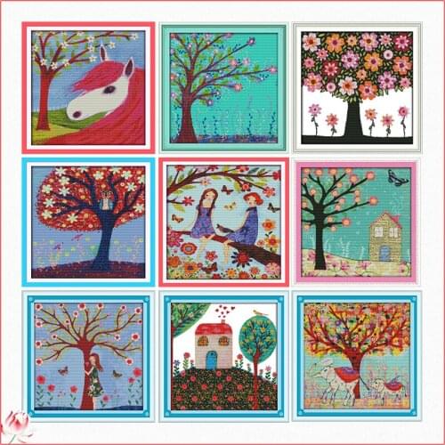 Yearning For Spring Printed Cross Stitch Kits 14ct 11ct Canvas Fabric Embroidery Kit DIY Scenery Pattern Sewing Set Home Deco