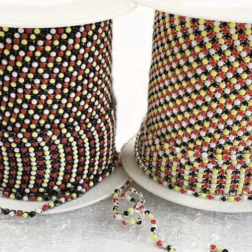 Taidian The New Metal Cup Chain Black Red Yellow White 4 Colors Alternate Resin Rhinestone Banding 10yards/roll