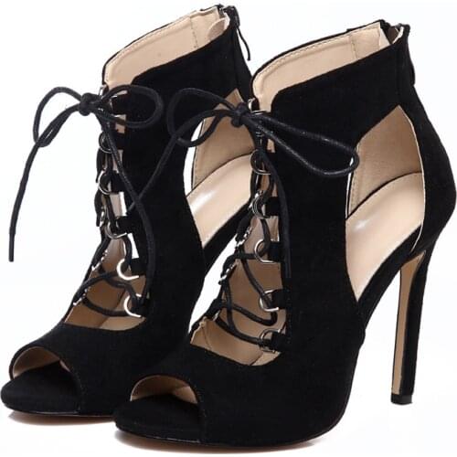 2021 new snake-print suede splice lacing with cavity rear zipper high-heeled sandal fish mouth shoes for women