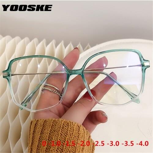 YOOSKE Oversized Finished Myopia Glasses Men Women Fashion Transparent Prescription Eyeglasses With Diopters Minus 1.0 1.5 2.0