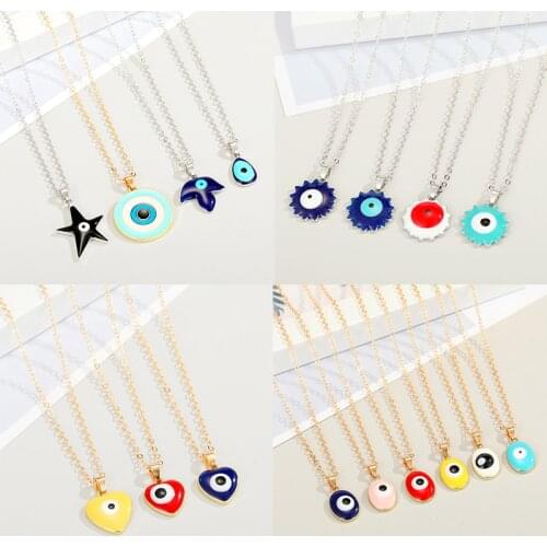 1PC Enamel Evil Eye Heart Star Necklace For Women Charm Lucky Eye Maple Leaf Waterdrop Choker Clavicle Chain Turkey Jewelry
