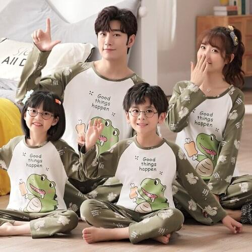 Cute Cartoon New Autumn Winter Parent-Child Pajamas For Boys Girls Children Pure Cotton Long Sleeve Home Wear Family Clothes