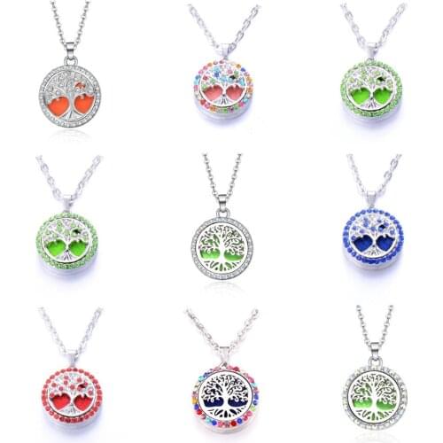 Full Diamond Stainless Steel Aroma Diffuser Necklace Crystal Lockets Perfume Aromatherapy Essential Oils Pendant Necklace