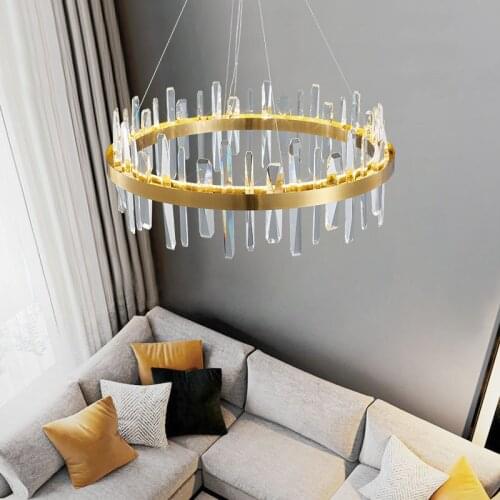 Luxurious Shine K9 Crystal Pendant Light Hotel Hanging Aluminium Lamp Round Long Shape for Living room Villa 3 Color Dim
