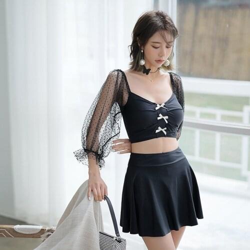 Sexy Lace Bikini With Skirt Halter Swimwear 2 Piece Sets Womens Swimsuit 2021 Mesh Bathing Suit Halter Bikinis Beachwear