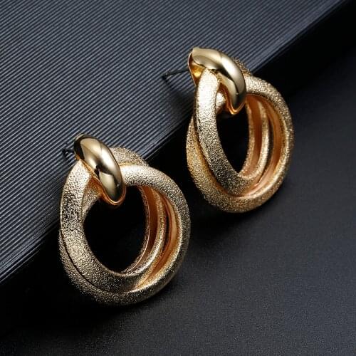 Rugged Metal Gold Clip Earrings for Women Without Piercing Double Round Geometric Punk Ear Clips Fashion Jewelry Brincos 2018