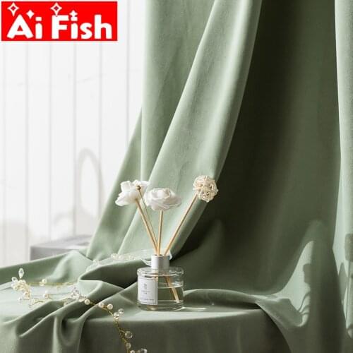 Modern Light Green Velvet Curtains for Living Room Bedroom Nordic Simple Blackout Window Curtains Luxury Soft Fabric my244#35