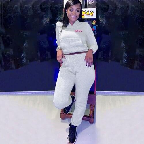 Active Wear Sporty Suit BODY Letter Print Hooded Long Sleeve Sweatshirt Hoodie+jogger Sweatpant Autumn Winter Workout Outfits