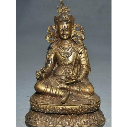 9.4" Old Tibetan Bronze Gilt Temple Guru Marpa Padmasambhava Rinpoche Statue