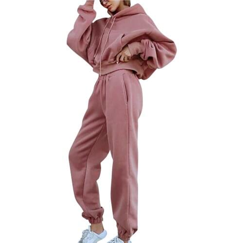Womens Drawstring Casual Solid Color Long Sleeved Hoodie Trousers Sweatershirt Lace Up Leisure Sports Suit Comfortable Sweat