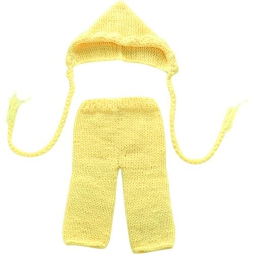 New 2 Pcs/Set Newborn Baby Crochet Knit Yellow Photography Outfits with Hat Long Pants