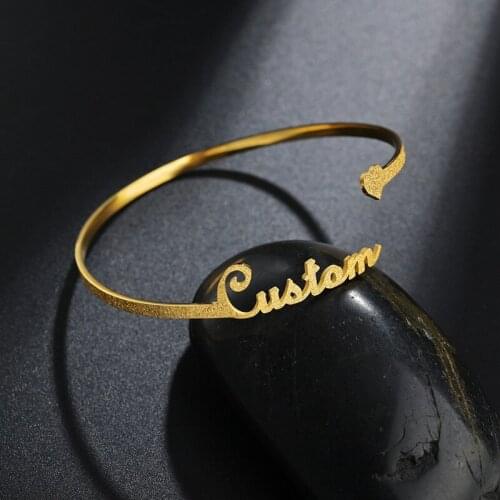 Bracelets with Name Custom Frosted Bangles Stainless Steel and Adjusted Bracelet Spiritual Jewelry for Couple/women/kids Gifts