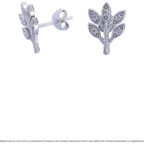 Leaf Cubic Zirconia Women Silver Earrings