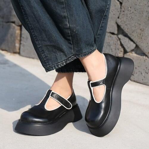 YourSeason Ladies Hook Loop Vintage Shoes Genuine Leather 2021 Spring Autumn Handmade Women Platform Heels Wedges Pumps