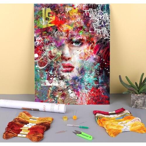 Woman Portrait Printed Canvas 11CT Cross Stitch Kit Embroidery DMC Threads Craft Needlework Sewing Knitting Package Stamped