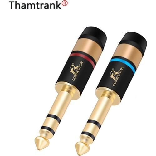 10pcs 6.35mm Stereo Male Plug Wire Connector Gold Plated 6.35mm Jack 1/4" Stereo Guitar Plug Microphone Adapter 5Pairs Red+Blue