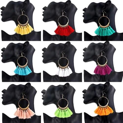 2019 Multicolor Bohemian Round Tassel Drop Earrings for Women Fashion Boho Big Ear Jewelry Wedding Ethnic Statement Wholesale