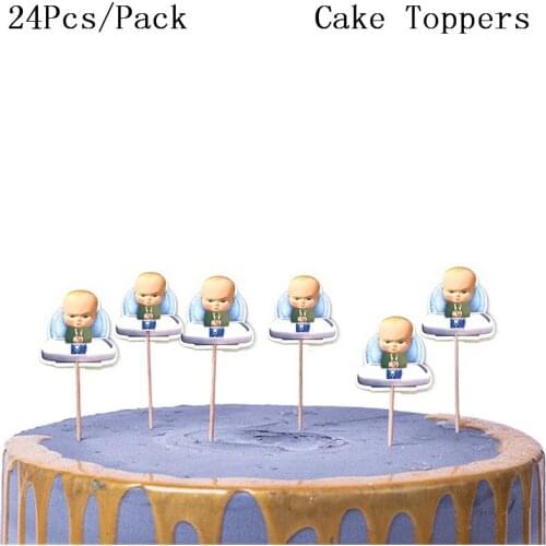 24PCS New Cartoon Boss Happy Birthday Cake Topper Cute Baby Boy Cupcake Toppers Baby Shower Boys Kids Cake Decorations