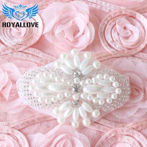 30 pcs)Handmade Beaded Hot Fix Sliver Clear Sew On Pearl Crystal Rhinestone Applique for Dress DIY Bridal Belt Headbands Garter