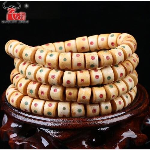 30PCS Handmade DIY Jewelry Accessorie Cylinder Shape Multi Sizes Tibet Yak bone Inlaid colorful dot loose Beads 9X7 10X8 11X9mm