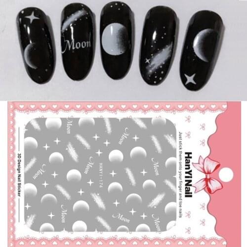 1pc Moonlight 3D Nail Water Stickers Moon Eclipse Flowers Star Adhesive Nail Decals Nail Decorations