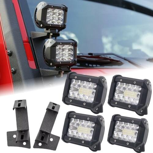 4pcs 4inch 60W Led Pods Work Lights With Windshield Fog Lamp Mount Bracket Spotlight Holder For Jeep Wrangler JK Accessories