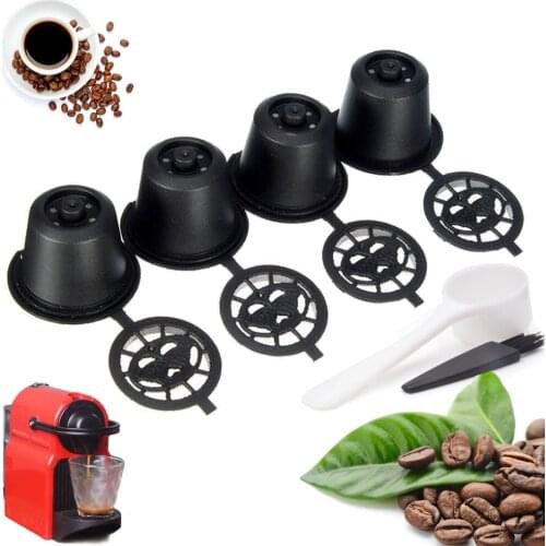 4PCS Reusable Coffee Capsule Cup With Spoon Brush For Nespresso Refillable Coffee Capsule Refilling Filter Coffeeware 20MAR12
