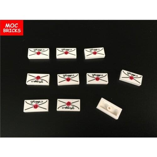50pcs/lot Tile 1 x 2 with Mail Envelope Cursive Script and Seal Pattern fit with 3069bpx40 building block bricks kids toys gifts