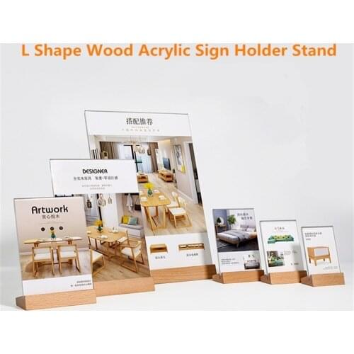 A4 Wood Base Acrylic Sign Holder Table Top Menu Paper Card Display Stand 8.5 X 11 Inch For Hotel, Conferences, Events, Business