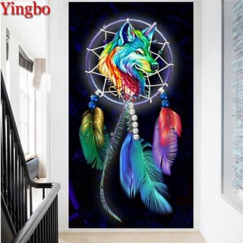 Large Diamond Embroidery Abstract Wolf Dream Catcher,5D,diy Diamond Painting 3d Cross Stitch,Mosaic Diamond picture,home decor