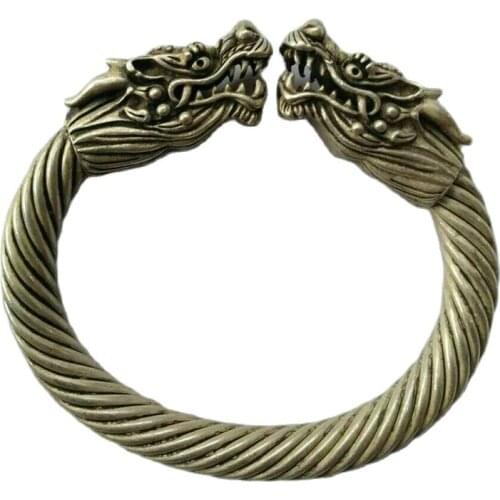 China Old national style Tibet Silver Carve Pair dragon head Adjust Bracelet