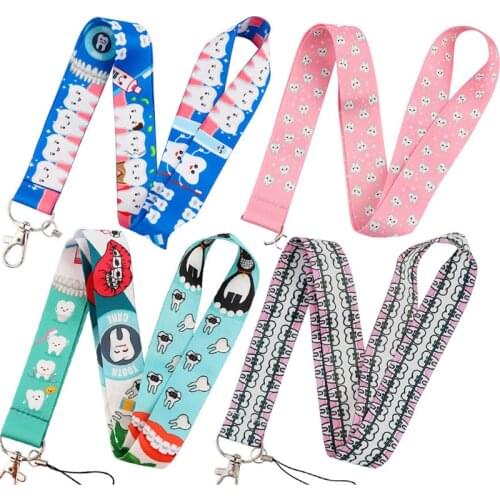 Dentist Keychain Cartoon Cute Tooth Lanyard for Keys Phone ID Name Tag DIY Hanging Rope Key Ring Gifts