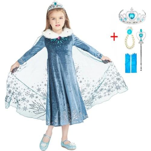 Girls Halloween Cosplay Elsa Dress Princess Kids Fancy Carnival Party Costume Children Christmas Clothes Snowflake Dress Up