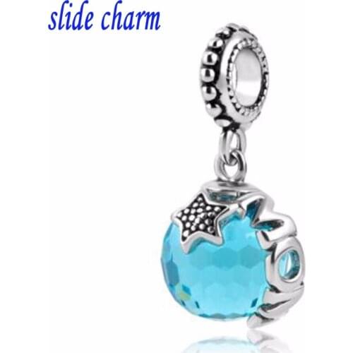 Slide charm Free shipping Mom Plated Light crystal Elements Ball Stopper Pendant charm beads fit Pandora bracelet