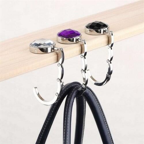 Hot New Bag Hook Portable Foldable Folding Table Purse Bag Hook Hanger Holder Handbag Crystal Rhinestone decoration