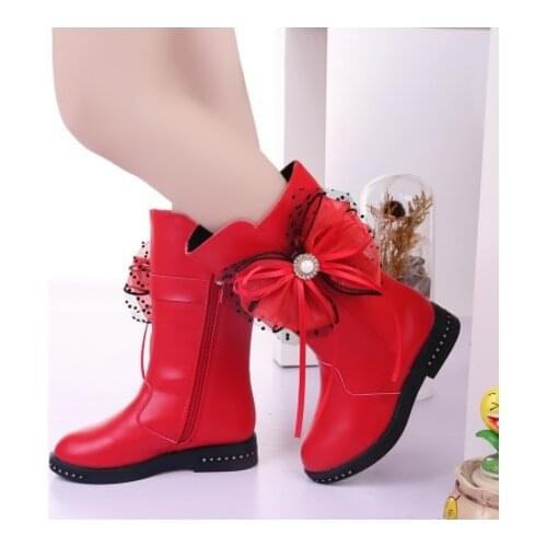 Classic fashion Bows Girls boots autumn and winter new princess boots childrens slip plus velvet fashion shoes high boots