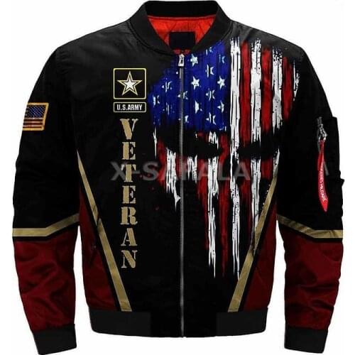Men Unisex USA Marines Veteran Skull 3D Bomber Jackets Zipper Flight Jacket Casual Thick Coat Unisex Harajuku Women Streetwear