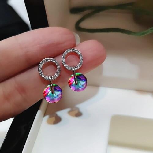 Girls Cute Rainbow Zircon Stone Earrings White Gold Small Round Austrian Crystal Wedding Stud Earrings For Women Ear Studs Gifts
