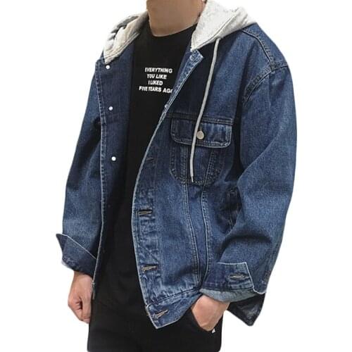 Men basic jackets hooded denim jacket coat long sleeve casual retro vintage jackets for boys high quality male jacket clothes