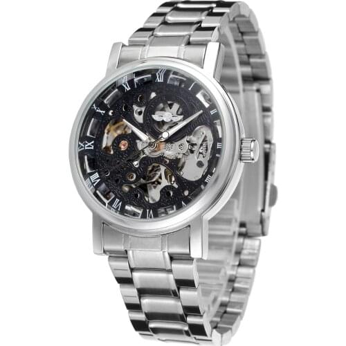 Winner Top Brand Royal Carving Luxury Golden Full Stainless Steel Mens Mechanical Wrist Watch Skeleton Male Clock Montre Homme