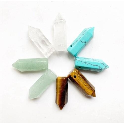 Natural Quartz Aventurine Tiger Eye Point Pendant Hexagonal Necklace Stone Spiritual Healing Jewelry Accessories