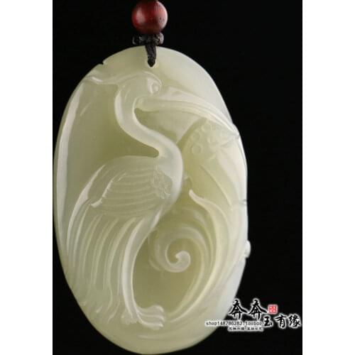 Natural green jade pendant handcarved crane jadeite jade men women penants necklaces jade jewelry jade necklace