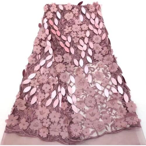 Latest African Laces 2018 Pink Sequins Lace Fabric 3d Embroidery African French Lace Fabric Wedding For Nigerian Dress CD29081